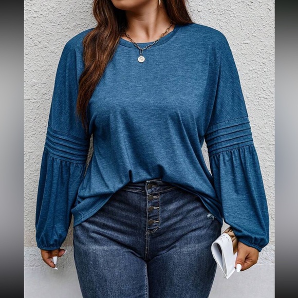 Boho dusty blue bishop sleeve blouse - Picture 5 of 16
